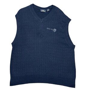 Antigua Mens Navy Blue Silk Blend Cable Knit Spanish Wells Sweater Vest Size L